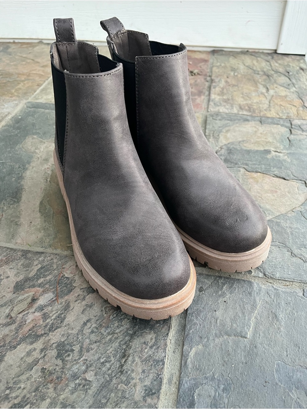Seven7 Charcoal Chelsea Booties with Light Tan Lug Sole